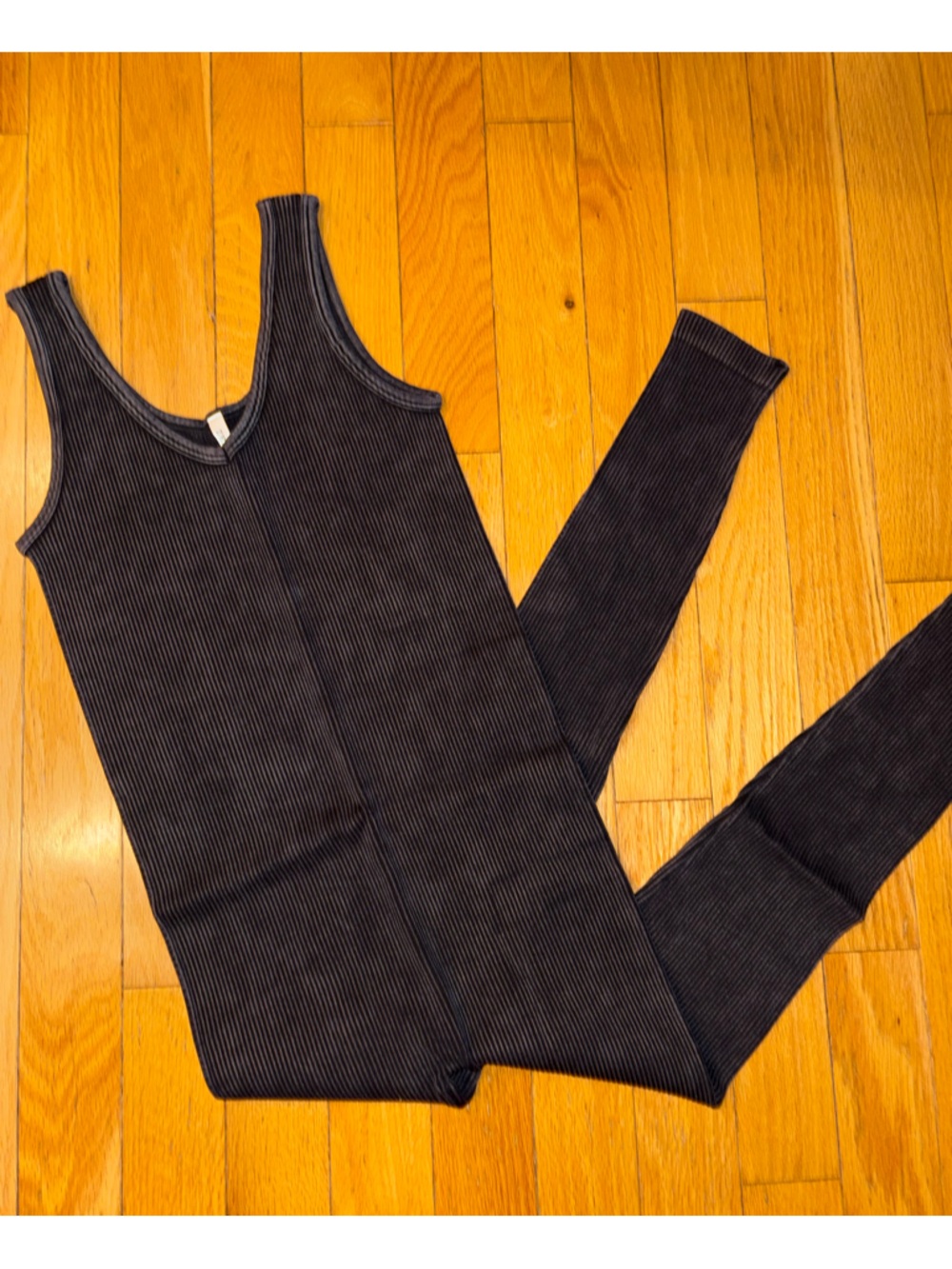 Zenana jumpsuit ribbed design Tank top style soft interior acid wash black new